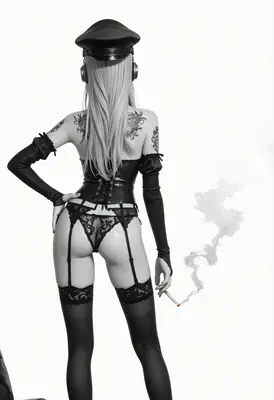Edgy Cyberpunk Officer With Cigarette