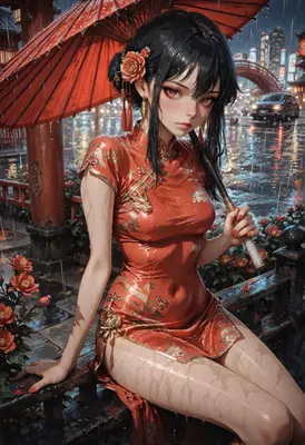 Rainy Evening in a Traditional Cheongsam