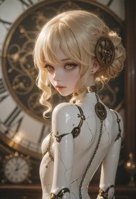 Steampunk Porcelain Android with Clockwork Details