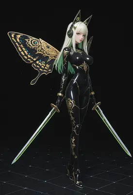 Butterfly Warrior in Black Latex Armor