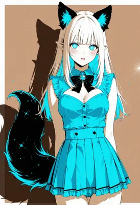 Starlit Fox Girl in Blue Dress