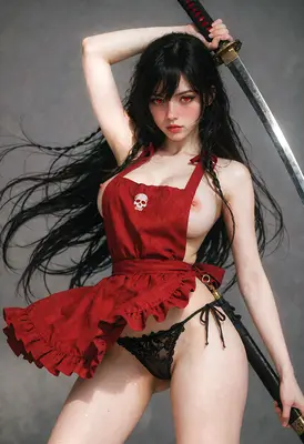 Red Apron Warrior with Katana