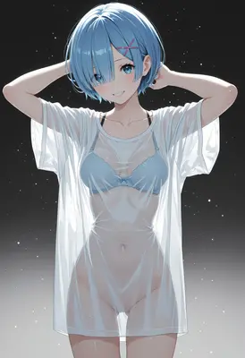 Rem in a Sheer White Shirt