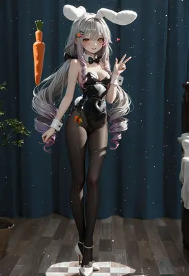 Playful Bunny Girl With Floating Carrot