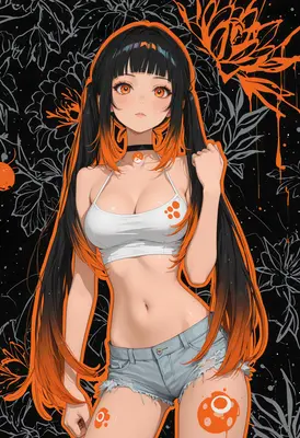 Orange Highlights and Floral Ink Art