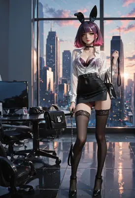 Corporate Bunny Girl in Highrise Office