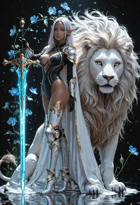 Elven Warrior and Her Guardian Lion