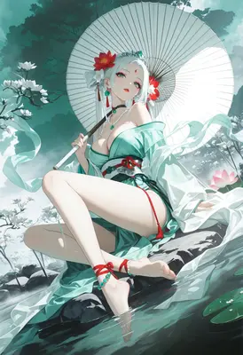 Graceful Maiden with Traditional Umbrella