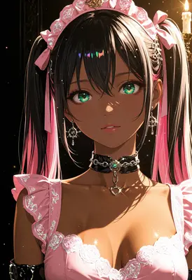 Gothic Lolita with Glowing Emerald Eyes