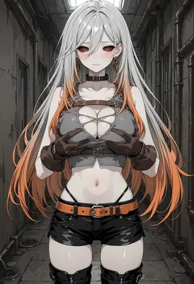 Silver Haired Girl in Industrial Hallway