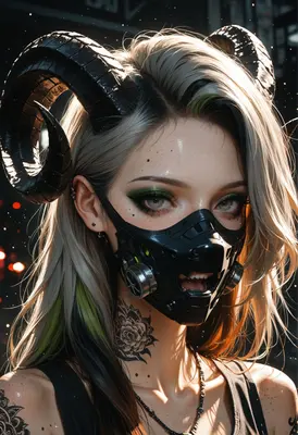 Cybernetic Demon Girl with Tactical Mask