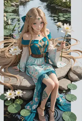 Serene Maiden by the Lotus Pond