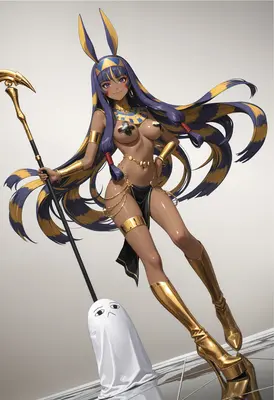 Divine Egyptian Goddess with Golden Staff