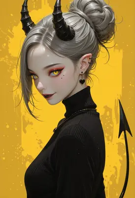 Stylish Demon Girl with Yellow Eyes