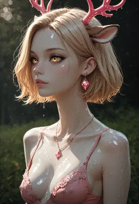 Ethereal Fawn Girl in the Rain