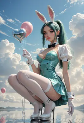 Dreamy Bunny Girl With Floating Balloons