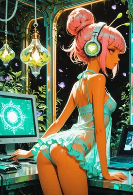Neon Cyber Gamer in Lingerie