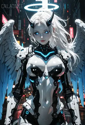Cybernetic Angel in Neon City