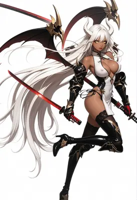 Demon Swordswoman with Glowing Blades