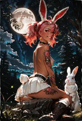 Moonlit Rabbit Girl and Her Companion
