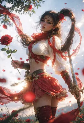 Warrior Maiden with Red Roses