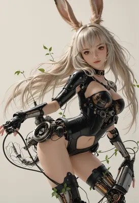 Cybernetic Bunny Girl with Mechanical Limbs