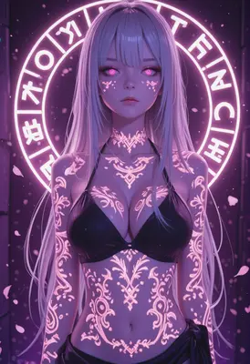Neon Sorceress with Glowing Runes