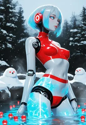 Android in a Snowy Hot Spring