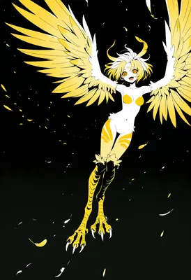 Golden Harpy Ascending In Darkness