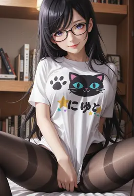 Cute Library Girl with Cat Shirt