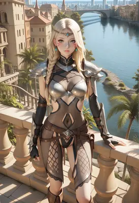 Blonde Warrior Princess on Mediterranean Terrace