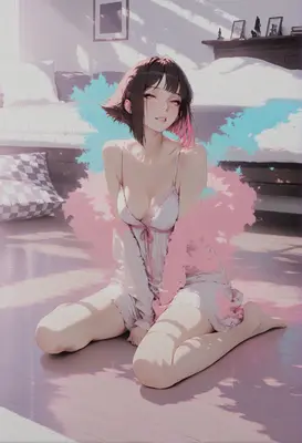 Dreamy Girl in Soft Pink Lingerie