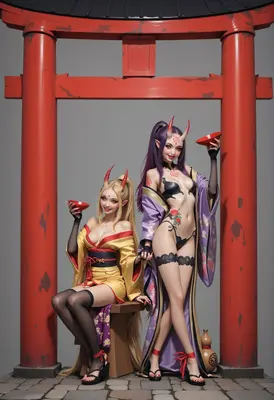 Dual Oni Spirits at Torii Gate