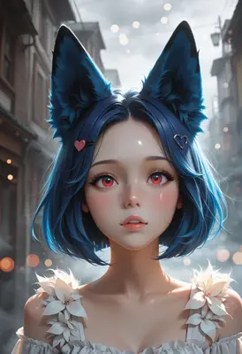 Blue Haired Fox Girl Portrait