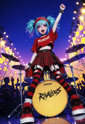 Energetic Punk Rock Drummer Girl