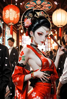 Elegant Geisha Amidst Lantern Festival