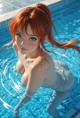 Redheaded Beauty in the Pool