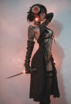 Gothic Assassin with Crimson Eyes
