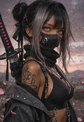 Cyberpunk Samurai Warrior with Pink Eyes