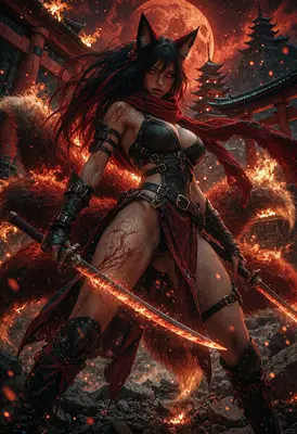 Fiery Kitsune Warrior of the Shrine