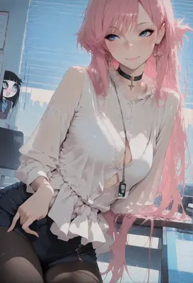 Pink Haired Beauty in Office Attire