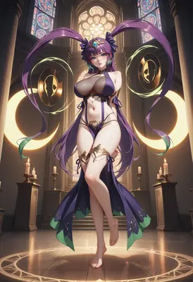 Purple Haired Priestess in Moonlight Cathedral