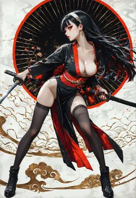 Warrior Maiden in Black and Red