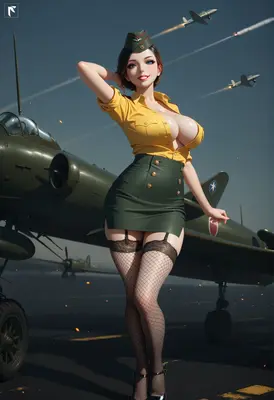 Pinup Pilot on the Airfield