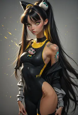 Cyberpunk Cat Girl with Yellow Accents