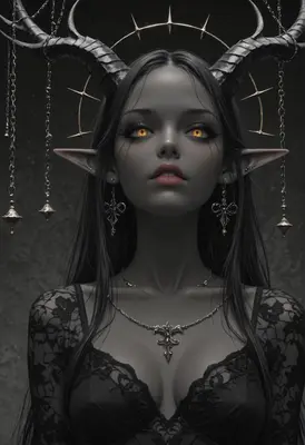 Gothic Horned Elf with Golden Eyes