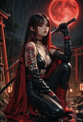 Crimson Moonlight Assassin in the Rain
