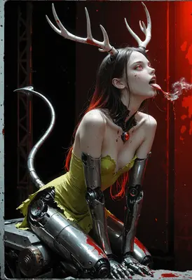 Cyborg Deer Girl in Red