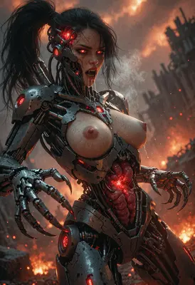 Feral Cyborg Warrior in Ruined Wasteland