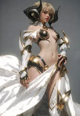 Ethereal Horned Warrior in Golden Armor